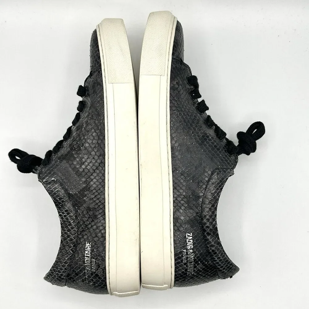 ZADIG & VOLTAIRE Shoes Black Python Snake Skin Leather Sneakers Size 41 / US 10